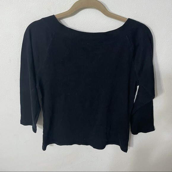 GAP blouse woman’s black 3/4 length boatneck top large - Picture 5 of 7